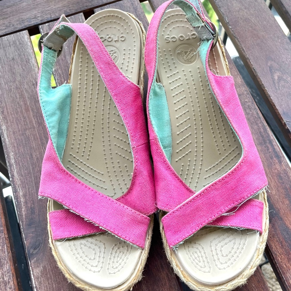 Crocs pink espadrille wedge sandals- 9